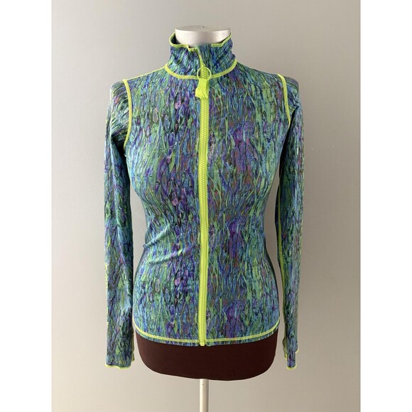 TutuBlue Full Zip Womens XS Blue Green Rash Guard UPF50 Thumbhole Pocket - Picture 1 of 16